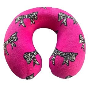SALE Pink Cheetah Bow Print Fleece Memory Foam Zip Travel Neck Pillow Head Rest
